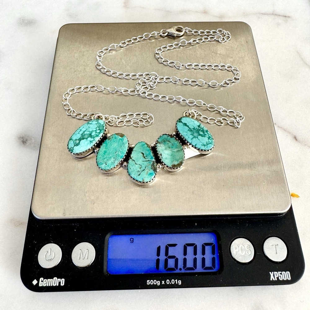 Southwest Turquoise Bar Necklace 20" Adjustable Sterling Signed Hada Handmade - Picture 6 of 6